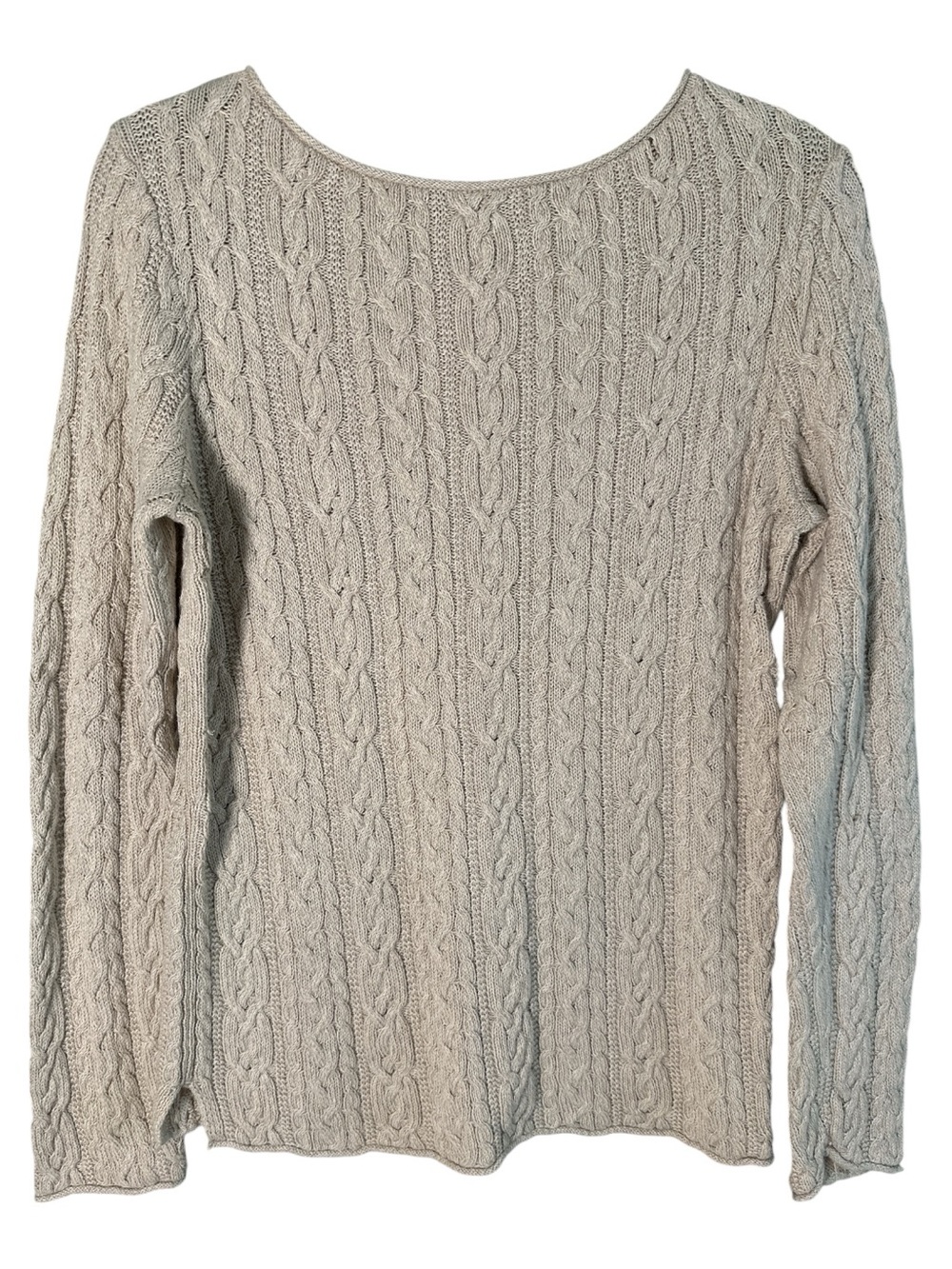 Lauren Ralph Lauren Cable-Knit Scoop Neck Sweater in Light Beige Size LG